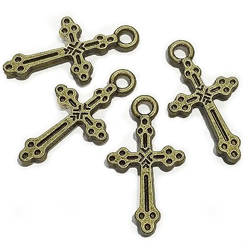 Heather's cf Cross Charms Jewelry Making Silver- Mini Cross Pendants for Bracelet Crafting, Non-Corroding Alloy, Lead-Free, Cadmium-Free, Nickel-Free, Tibetan Silver Coating - color: Brass small cross