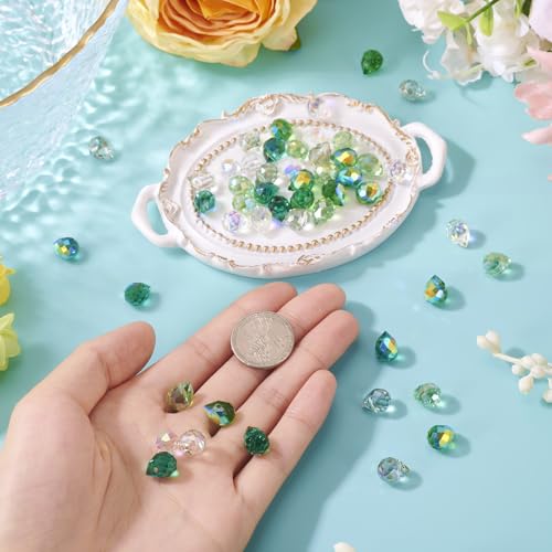 50Pcs Green Faceted Glass Teardrop Beads Electroplate Transparent Crystal Teardrop Charm Beads Top Drilled Drop Spacer Bead Water Drop Chandelier Charms for Earring Necklace Jewelry Making - color: Green