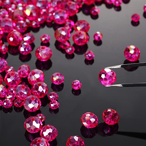 WILLBOND 600 Pcs Crystal Glass Beads for Jewelry Making Bulk Suncatcher Faceted Rondelle Loose Gemstone for Valentine's Day, Irish Holiday, Easter Bracelet DIY Crafts 8mm, 6mm, 4mm(Hot Pink) - color: Hot Pink