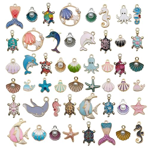 YouLuo 100Pcs Bracelet Charms for Jewelry Making Wholesale Bulk Jewelry Making Bracelets Charm KC Gold Alloy Charm Pendants and Gold Plated Enamel Charms Pendants for Bracelet Necklace - color: Ocean