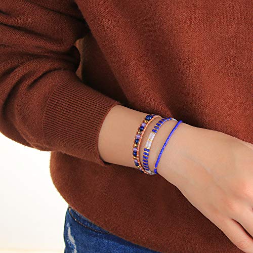 KELITCH Adjustable turquoise bead bracelet single color knitting friendship bracelet fashion jewelry daily wear gift (28 color selection) - color: Blue 04K