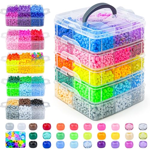 Gionlion 6000+ PCS Pony Beads 30 Assorted Colors Includes Glow in the Dark Bead, Kandi Beads for Jewelry Making, Friendship Bracelet, 6x9mm Hair Bead for Braids in Shock Resistant Packaging