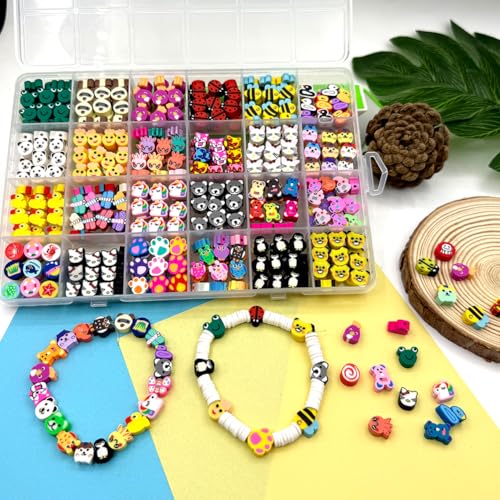 480PCS Animal Polymer Clay Beads for Bracelet Earring Jewelry Making, Mixed Clay Spacer Beads Charms for DIY Art Craft Gifts (Animal) - color: Animal