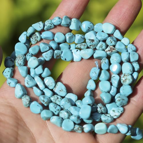 Simulated Turquoise 6-8mm Oval Irregular Freeform Tumbled Loose Gemstone Beads for Jewelry Making 15 Inch Strand 50-55 Pcs - color: Turquoise-1 strand15”-approx. 55 beads