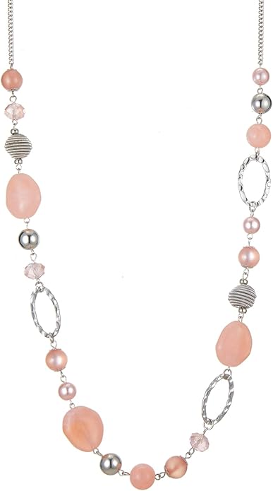 BULINLIN Beaded Long Necklace for Women Silver Sweater Chain Necklace with Crystal Resin Beads, Fashion Jewelry Necklace
