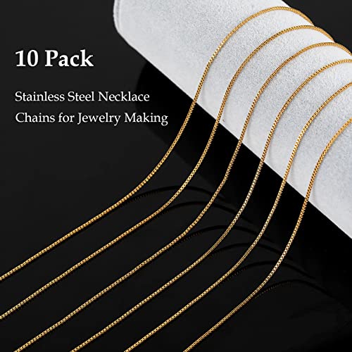 UMAOKANG 10 Pack Stainless Steel Necklace Chain, Dainty Gold Plated Box Chain Thin Chain for Women Necklace DIY Jewelry Making Supplies (18 Inches) - color: Gold Box, size: 18 Inch