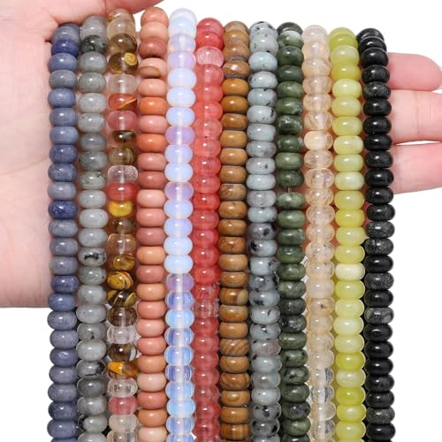 Songxi 5x8mm Natural Gold Rutilated Quartz Stone Rondelle Beads, 75PCS Spacer Round Loose Abacus Beads for Jewelry Making, Gemstone for Bracelet Necklace Earrings, Arts and Crafts - color: Gold Rutilated Quartz