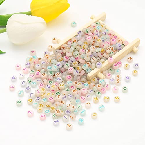 ToBeIT Alphabet Letter Beads 1000 pcs Glow in The Dark Acrylic Alphabet Beads Round 4X7mm UV Letter Beads Jewelry Findings Charms for DIY Bracelet Necklace Craft Making (bg White - Color) - color: bg white - color