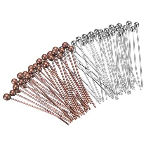 MECCANIXITY 200Pcs Plated Ball Head Pins Jewelry Making 24 Gauge 20mm Wire Head Pins Brass Ball Head Pins End Head Pins for DIY Craft Necklaces Bracelets Earrings, Silver and Purple Bronze - color: Silver and Purple Bronze, size: 20mm