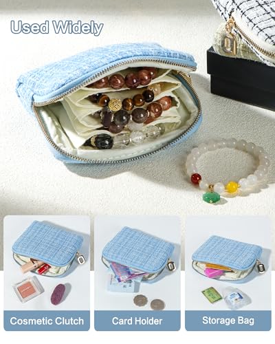Travel Jewelry Case, Small Tweed Jewelry Bag with Zipper, 5-Layer Anti-Scratch Pouch for Bracelets Necklaces Earrings, Tangle-Free Jewelry Storage, Gift for Her Tweed Black White - color: WOVEN-BlackWhite
