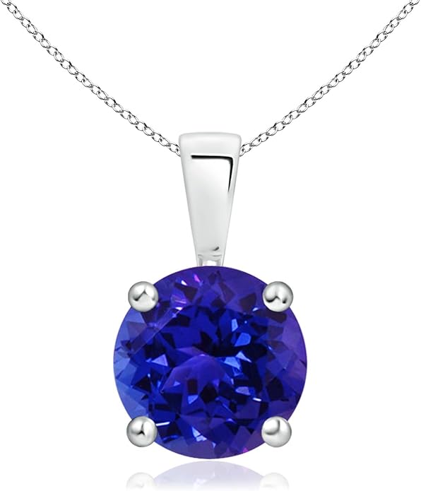 Angara Natural Tanzanite Solitaire Pendant for Women | Round Tanzanite Solitaire Pendant Necklace in 14K Solid Gold/Silver/Platinum With 18" Chain | December Birthday, Gemstone Jewelry Gift