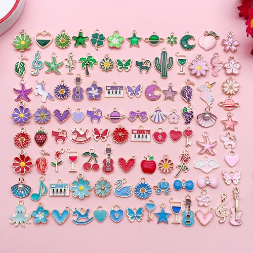 YouLuo 100Pcs Bracelet Charms for Jewelry Making Wholesale Bulk Jewelry Making Bracelets Charm KC Gold Alloy Charm Pendants and Gold Plated Enamel Charms Pendants for Bracelet Necklace - color: Multicolor+Gold