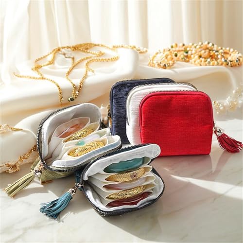 Travel Jewelry Organizer Case, Small Jewelry Pouch Bags with Zipper & Tassel, Travel Jewelry Case for Earrings Necklaces Rings Bracelets Brooches, Travel Gifts for Women - color: Light Pink