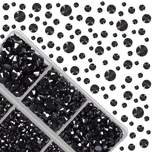 4000Pcs Mixed Size Hot Fix Round Crystals Gems Glass Stones Hotfix Flat Back Rhinestones (Hematite Black) - color: Hematite Black, size: 4000 Count (Pack of 1)