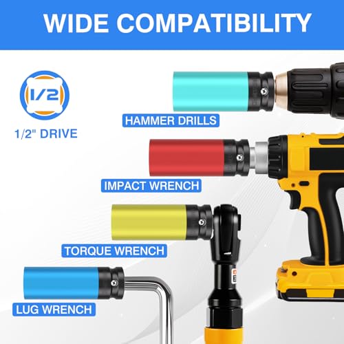 4PCS 1/2" Drive Wheel Protector Impact Socket, Non-Marring Lug Nut Deep Socket Set, CR-MO, 6 Point, Color-Coded Protective Socket | Metric 17 19 21 22 mm - size: 1/2" Protective Cover Sockets 4pcs