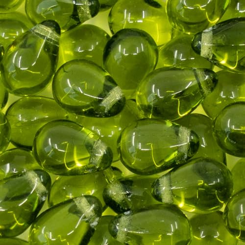 Czech 50-Piece Glass Beads, 6x9mm, Teardrop Olive Green - color: Olive Green