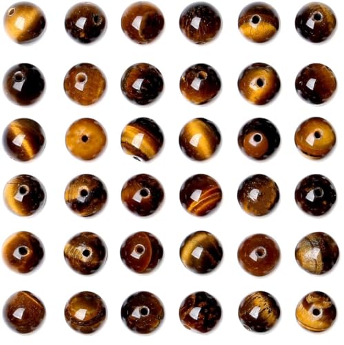 QINJIEJIE 100PCS Yellow Tigers Eye Beads 8mm Natural Stone Beads Round Loose Gemstone Bead for Bracelet Beading Crystal Jewelry Making DIY Necklace Earrings 0.32" - color: Yellow Tigers Eye, size: 100PCS