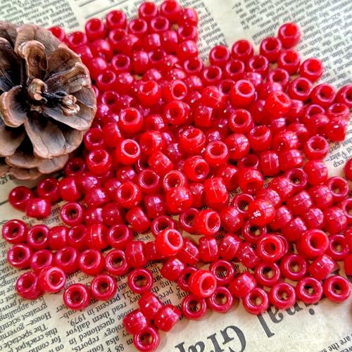 Amaney Red Pony Beads 6x9mm Acrylic Beads 500pcs for Jewelry Making - color: Red