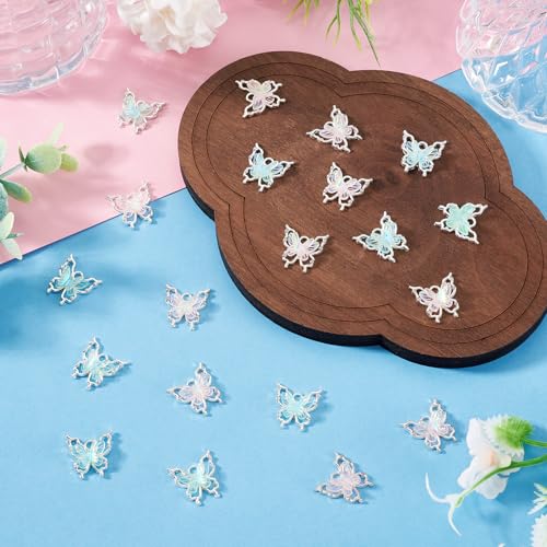 FASHEWELRY 20Pcs Alloy Butterfly Charms Filigree Butterfly Insect Pendants with Iridescent Color Resin 16mm Bling Butterflies Nail Charms for Earring Jewelry Making Necklace Bracelet Craft - color: Butterfly-Blue Pink