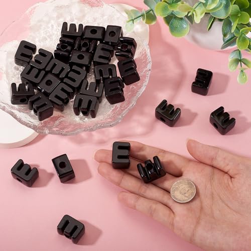 30Pcs Acrylic Letter Beads Letter E Chunky Vowel Large Hole Bead with Horizontal Hole Black Plastic 3D Initial Alphabet Beads for Key Chains Necklace DIY Craft Arts Projects - color: Black E