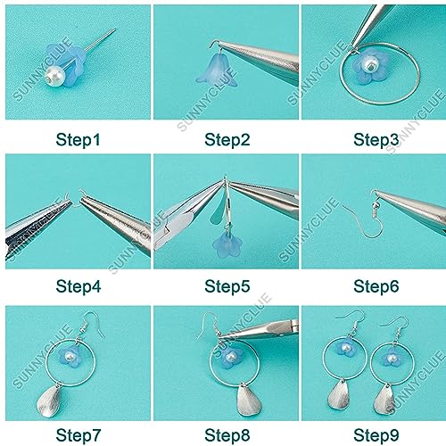 SUNNYCLUE 1 Box Make 10 Pairs Flower Petal Earrings Making Kit Blue Flower Petal Charms Acrylic Bead Caps with Pearl Beads Geometric Linking Rings for Women Beginners DIY Earring Jewelry Making - color: Diy 10 Pairs Blue Themed Acrylic Flower Earrings