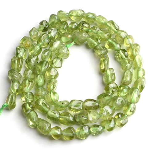 HAAMIIQII Natural Green Peridot Pebble Stone 4-6mm Small Irregular Freeform Tumbled Loose Gemstone Beads for Jewelry Making Strand 15 Inch (75-80pcs) - color: Green Peridot