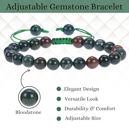 ANAYA AGATE Energy Protection Crystal Handmade Adjustable Bead Bracelet Perfect for Men, Women’s Christmas Gift - Gemstone Healing Stretch Bracelet Pulsera Para Hombre Mujer Stocking Stuffer - color: Bloodstone