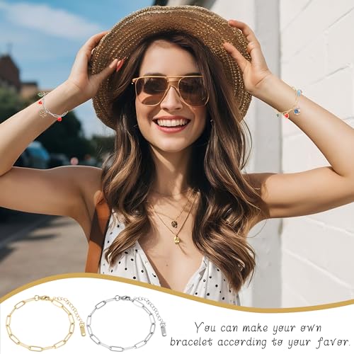 Wurosi 30PCS 18K Gold Plated Charm Bracelet Chains 6.3Inch Stainless Steel Bracelets Chain Bulk Link Bracelet with Lobster Clasps for Women DIY Bracelets Crafts Supplies(Gold+Silver) - color: Bracelets 30 PCS Gold+Silver
