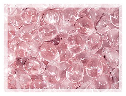 Czech 50-Piece Glass Beads, 6x9mm, Teardrop Light Pink Rosaline 70120 - color: Pink Rosaline
