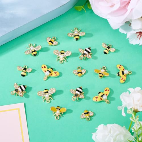 Craftdady Enamel Dangle Charms Pendant Food Animal Flower Cute Charms Colorful Metal Fruit Pendants Hang Ornament for Craft Bracelet Necklace Earring Key Chains Jewelry Making - color: Yellow Bee 2