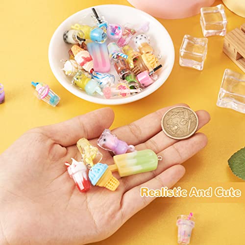 Craftdady Resin Plastic Miniature Food Snack Pendants Charms Ice Drink Juice Pendants Cute Bottle Fruit Keychain Charms Hang Ornament for DIY Craft Earring Bracelet Necklace Jewelry Making - color: Mixed Color Boba Tea & Ice Cream
