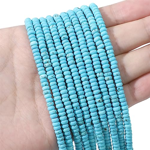 BEADIA Natural Blue Turquoise Disk Stone Beads 4x2mm 160pcs Rondelle Loose Semi Gemstone Beads for Jewelry Making Design - color: Blue Turquoise