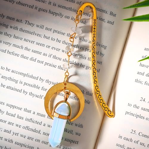 Vintage Metal Bookmark Pendant with Natural Crystal Stones White Clear Quartz Bead Chain–Elegant Bookmarks for Women,Men,Book Lovers,Teachers and Girls(White Tassel) - style: White Tassel