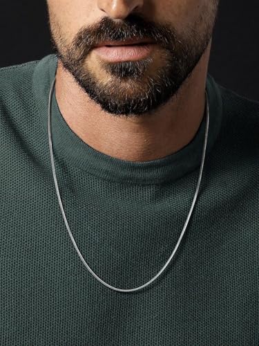 FaithHeart Stainless Steel Chains for Men, Silver/Black/14K Gold Plated Snake/Wheat/Box/Rope/Rolo Chain Necklace 16-30 Inches with Delicate Gift Box - color: 01. Snake Chain-Silver, size: Length 20 Inches