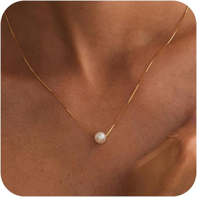 Pearl Necklaces for Women Trendy, 14k Gold Plated Dainty Necklace Simple Pearl Drop Single Charm Pendant Necklace Birthday Wedding Gifts Gold Jewelry for Women