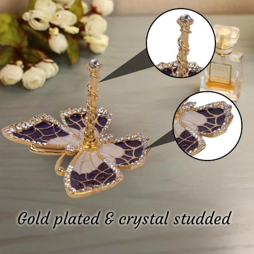 Matashi Butterfly Jewelry Holder for Women, Enamel - Gold Plated Jewelry Stand Organizer Ring Holder w Crystals, Gift for Mom on Christmas, Mother’s Day, Birthday, Anniversary, Valentine’s Day, Purple - color: Purple