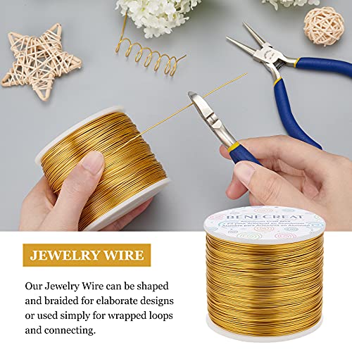 BENECREAT 754FT Matte Gold Jewelry Craft Wire 20 Gauge Tarnish Resistant Aluminum Wire for Beading Necklace Jewelry Making - color: Gold