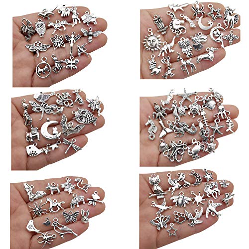 Youdiyla 200 Mixed Charms Collection, Antique Silver Tone, Charms Metal Pendant Craft Supplies Findings for Crafting Necklace Bracelet Jewelry Making HM332 - color: 200 Mix Charms
