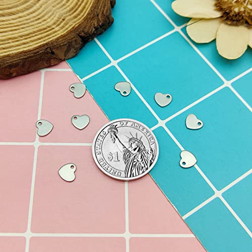 Ximalun 200 Pcs Stainless Steel Blank Heart Pendants Tiny Stamping Tag Flat Love Charm Small Dainty Pendants Metal Polished Love Heart Charms for Bracelet Necklace Jewelry DIY Craft Making(Silver)