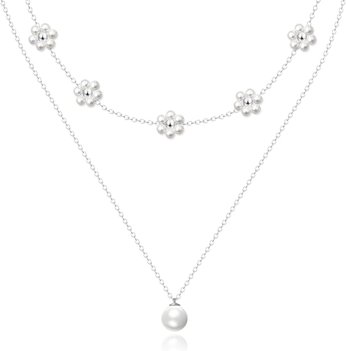 Zeffy Gold Pearl Necklace for Women, Dainty 14K Gold/Silve Plated Layered Pearl Choker Pearl Earrings Pearl Bracelets Wedding Trendy Gold Jewelry Set for Women Gifts