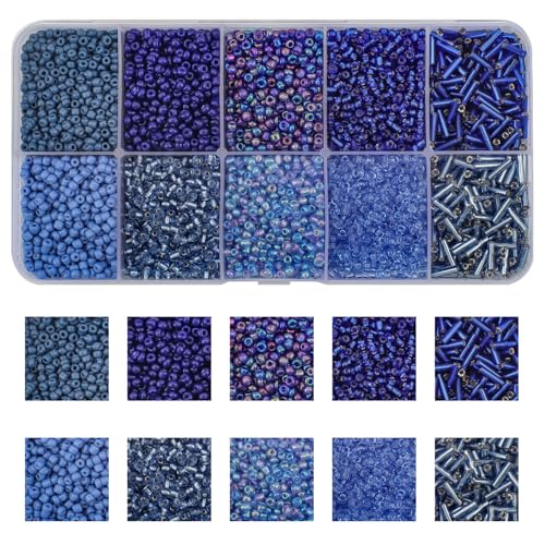 Approx 5000pcs 12/0 Glass Seed Beads for Jewelry Making, 2mm Mix 10 Colors Tube Bead Glass Bugle Bead Waist Beads Kit for Bracelets Necklaces Earrings DIY Supplies (Dark Blue) - color: Dark Blue