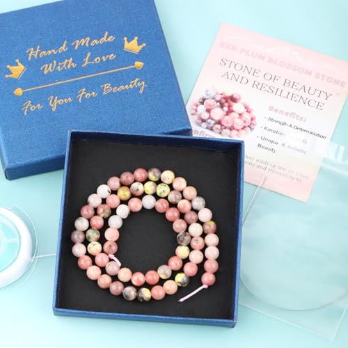 Natural Stone Beads Round Genuine Real Stone Beading Strand Loose Gemstones DIY Smooth Bead for Bracelet Necklace Earrings Jewelry Making (Red Plum Blossom Stone, 6mm 60 Pieces) - color: Red Plum Blossom Stone, size: 6mm 60pcs