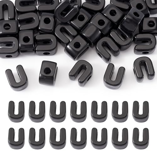 30Pcs Acrylic Letter Beads with Large Hole Letter U Chunky Vowel Bead with Horizontal Hole Black Plastic 3D Initial Alphabet European Beads for Key Chains Necklace DIY Craft Arts Projects - color: Black U
