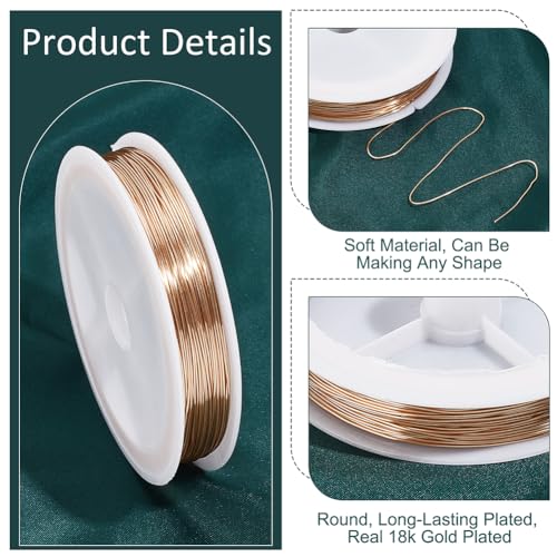 PH PandaHall 22 Gauge Copper Wire, 0.6mm Round Golden Jewelry Making Craft Wire, 30m - size: 0.6mm/22 Gauge