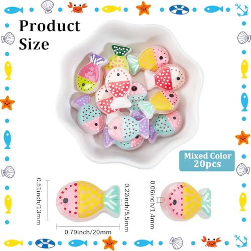1 Box 20PCS Glass Fish Beads with Hole Lampwork Handmade Color Painted Enamel Animal Ocean Beach Cartoon Charm Spacer Bead Bulk for Jewelry Making Bracelets Necklace DIY Crafts Supplies - style: Fish