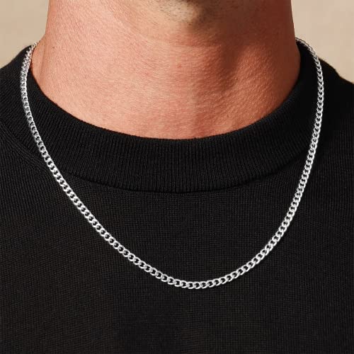 OCHCOH 925 Sterling Silver Clasp 3mm3.5mm4mm5mm7mm Cuban Link Chain Necklace for Men Diamond Cut Silver Chain Necklace for Women 16 18 20 22 24 26 28 30 Inch - size: 26 Inch, style: 3.5mm