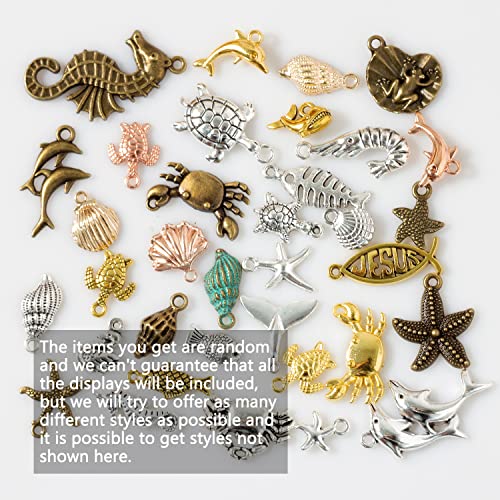 stino 100g Metal Pendant Charms for Jewelry Making, Bulk Silver & Gold Plated Charms for Braclet Necklace Crafts, Animal Plant Flower Pet and so on - color: Sea Life Silver & Gold