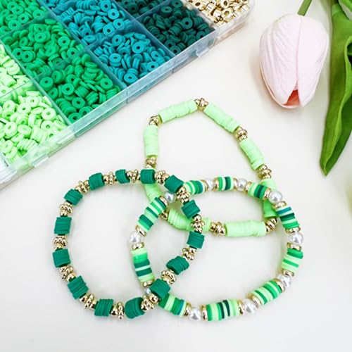 MIIIM Green Clay Beads Kit for Bracelets Making, Heishi Beads for Friendship Bracelet, Clay Charms and Gold Spacers for Jewelry Making, Crafts, Concert, Raves, Gifts - color: Green