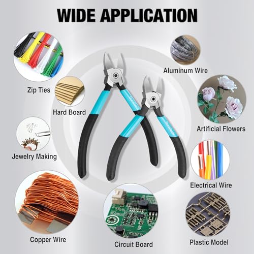 DURATECH 5-Inch and 6-Inch Professional Flush Cutters, Wire Cutters Heavy Duty with CNC Machined Edges, Thickened Zip Tie Cutter, Cutting Pliers for Crafting, Floral, and Artificial Flowers, 2-Pack