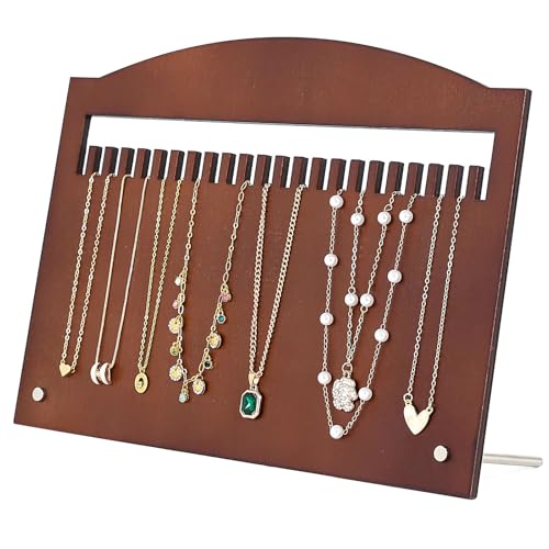 SCUNDA Wooden Jewelry Stand, Wooden Necklace Display Stand with 23 Slots, Real Wood Jewelry Organizer Board for Women, Portable Necklace Holder for Craft Fairs, Home, and Exhibitions, 11" x 7.9"